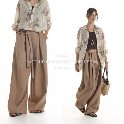 【刘轩丞同款】Unvesno(UN)老钱立体剪裁中腰休闲裤宽松西裤 - 封面