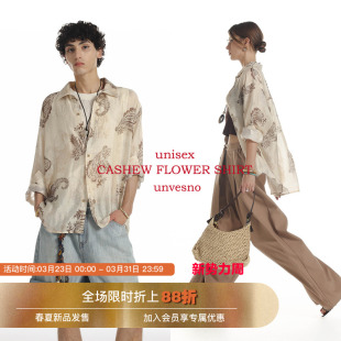 轻盈防晒 衬衫 Unvesno 莱赛尔亚麻混纺复古腰果花长袖 秋季