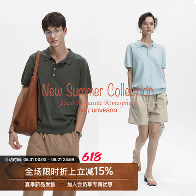 Unvesno(UN)16进口细针都市度假风修身亚麻莱赛尔混纺POLO领短袖