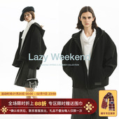 Unvesno 保暖加厚秋外套 极简大廓挺括高克重拉链开衫 毛呢