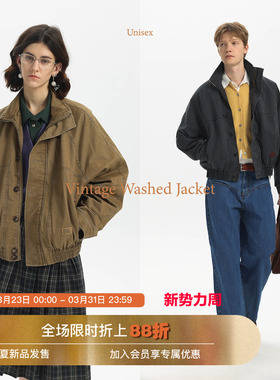 【短阔立体】Unvesno(UN)水洗做旧复古工装立领夹克秋季外套保暖