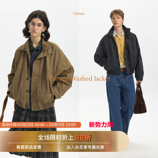 【短阔立体】Unvesno(UN)水洗做旧复古工装立领夹克秋季外套保暖