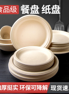 加厚可降解一次性分格餐盘 白色圆形适用快餐与手工创意可降解盘