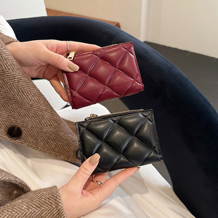 小众菱格小钱包女短款 大容量多卡位简约日韩风拉链搭扣卡包零钱夹