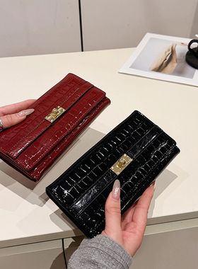 小众高级感鳄鱼纹长款钱包女款复古多卡位大容量多功能手拿手机包