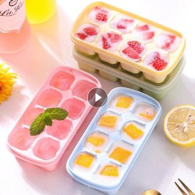 Silicone Ice Cube Mould With DIY Lid 8 Grid Soft Bottom Ice