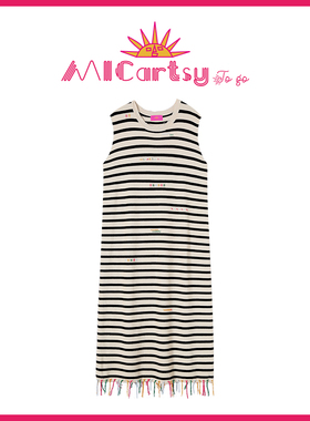 MICartsy王紫珊配饰车to go系列新款手工穿绳白色条纹针织连衣裙