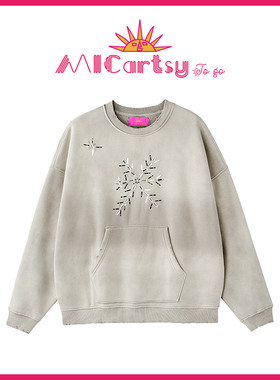 MICartsy王紫珊配饰车to go系列新款手工钉珠灰色加绒卫衣