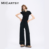 MICartsy王紫珊配饰车to 女阔腿宽松长裤 go系列新款 针织休闲裤