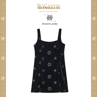 MICartsy王紫珊秋冬新款 雪花钉珠吊带连衣裙女休闲百搭小众