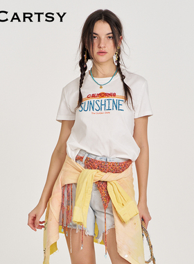 MICartsy王紫珊2025春夏新款白色手工钉珠sunshine上衣T恤