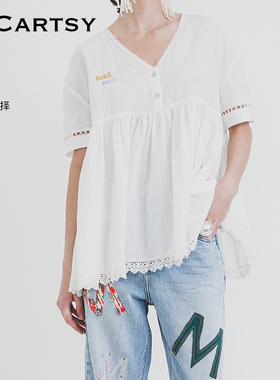 MICartsy王紫珊春夏新款娃娃装上衣女V领宽松百搭时尚BRBR027