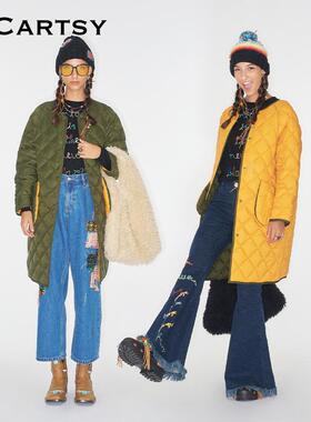 MICartsy王紫珊2025秋冬新款绿黄色双面穿菱格羽绒服