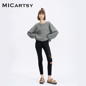 饰粗织毛线开衫 MICartsy王紫珊秋冬新款 珠花装 外套小众BJ002