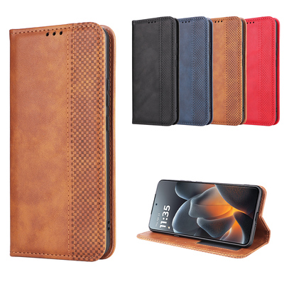 适用于MOTO Signature 5G，X70 Air Pro磁扣复古纹皮套手机壳插卡防摔保护套翻盖式商务男女