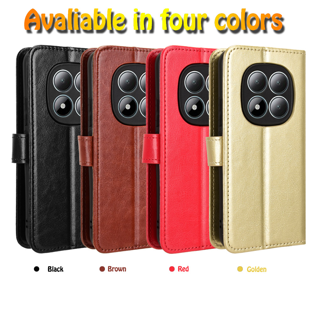 适用于红米Note 15 Pro 4G国际版疯马纹皮套手机壳插卡防摔保护套翻盖式商务男女外壳素皮