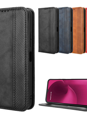 适用于T-Mobile Revvl 8，Telekom T Phone3磁扣复古纹皮套手机壳插卡防摔保护套翻盖式商务男女素皮外壳
