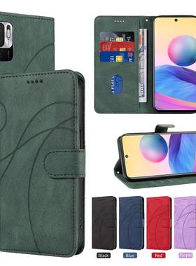 适用于红米Note10 5G/红米note10T/小米Poco M3pro弧形皮套手机壳插卡防摔保护套翻盖式