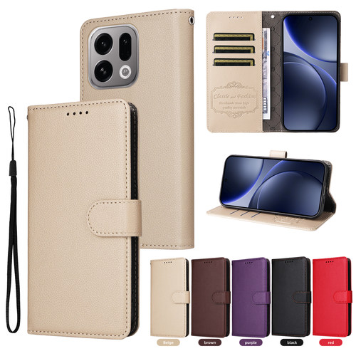 适用于OPPO Find X10E，Find X9，Find X9S经典荔枝纹皮套手机壳翻盖式素皮插卡防摔保护套商务男女