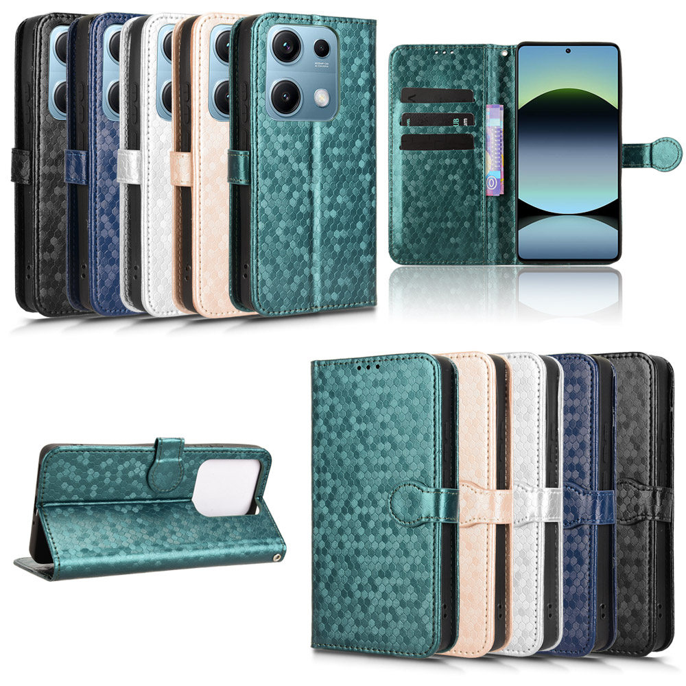 适用于红米Note14S 4G,红米Note13 Pro 4G,小米Poco M6 Pro 4G波点纹皮套手机壳插卡防摔保护套翻盖式商务男