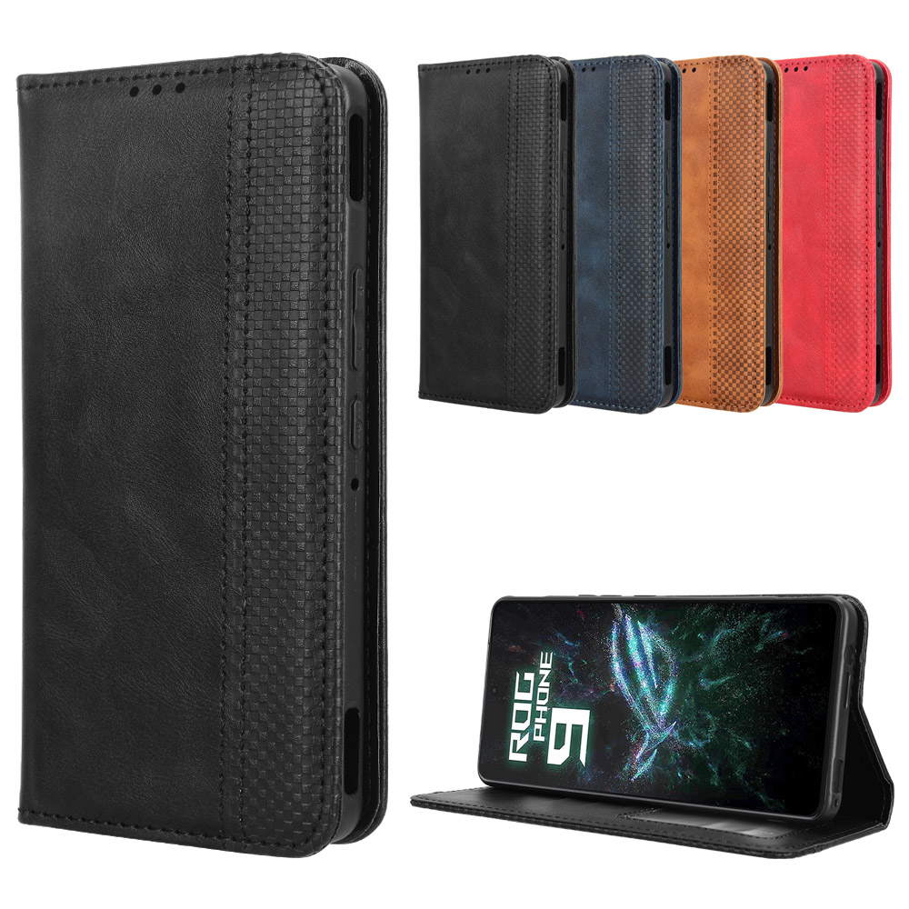 适用于华硕Rog Phone9/Rog9/Rog9 Pro磁扣复古纹皮套手机壳翻盖式插卡防摔保护套商务男女外壳