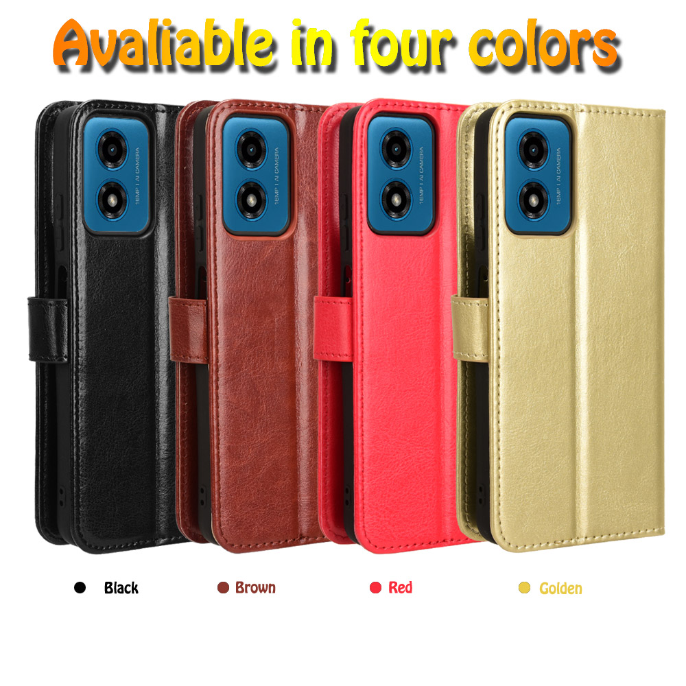 适用于MOTO E14，G04，G04S，G24，G24 Power疯马纹皮套手机壳插卡防摔保护套翻盖式商务男女外壳