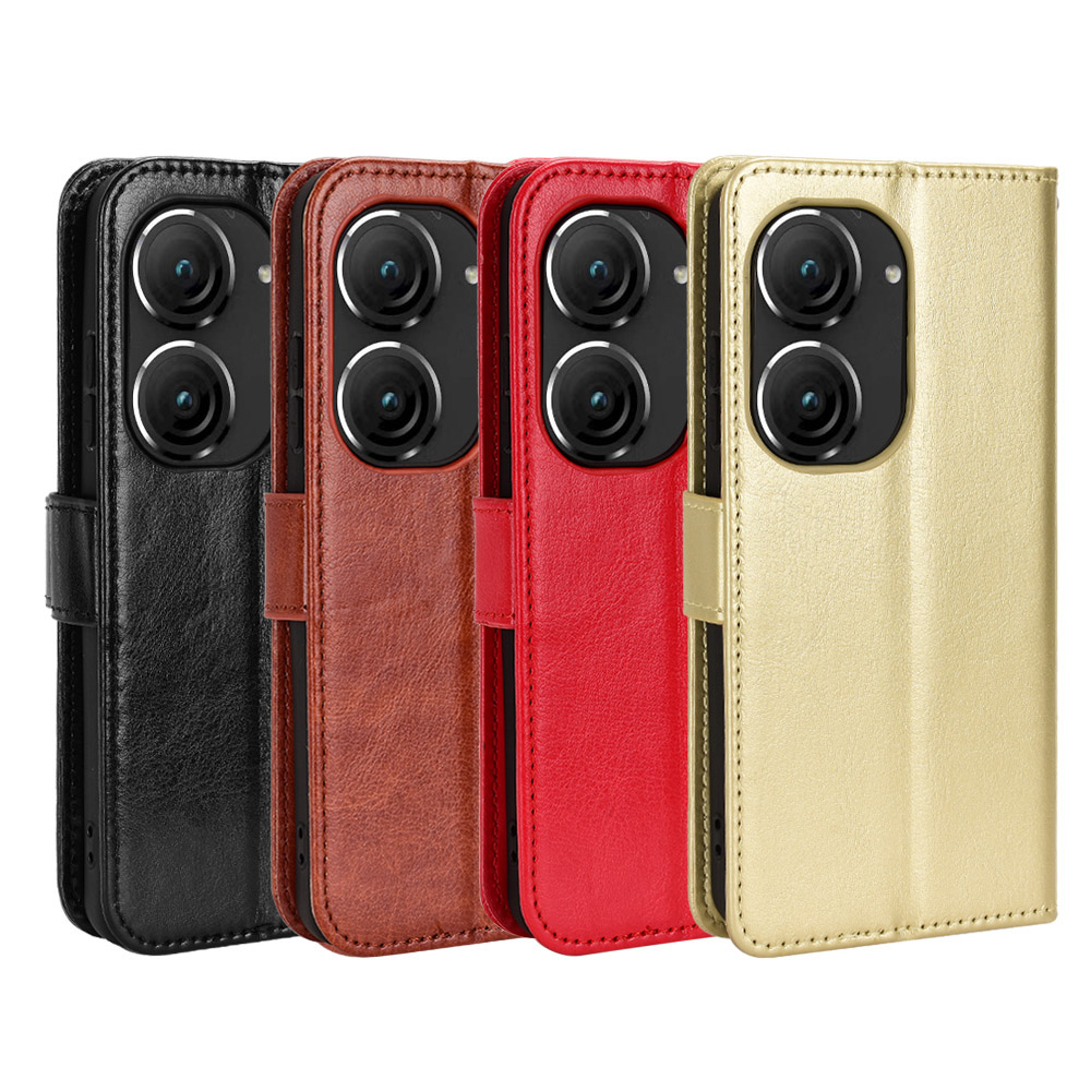 适用于华硕Zenfone9疯马纹皮套手机壳插卡防摔保护套翻盖式男女壳