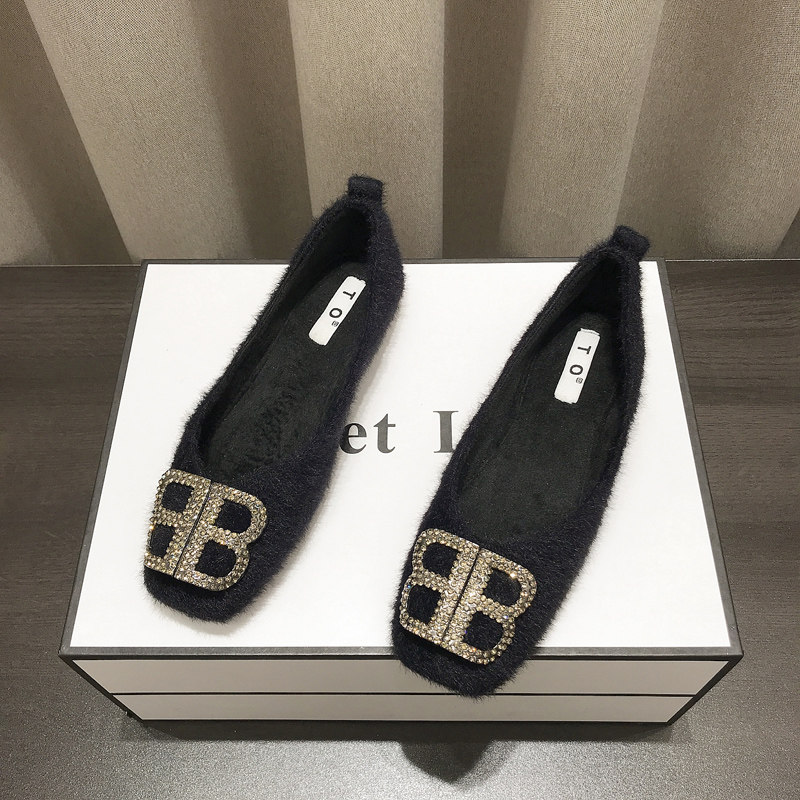 晚晚风平底毛毛鞋女秋冬季外穿2025新款水钻扣软底方头浅口棉单鞋,女鞋,浅口单鞋,淘宝优惠券,粉丝福利购,淘宝优惠卷