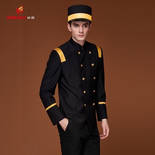 设计师款春季酒店门童迎宾服套装工作服上衣西裤帽子定制