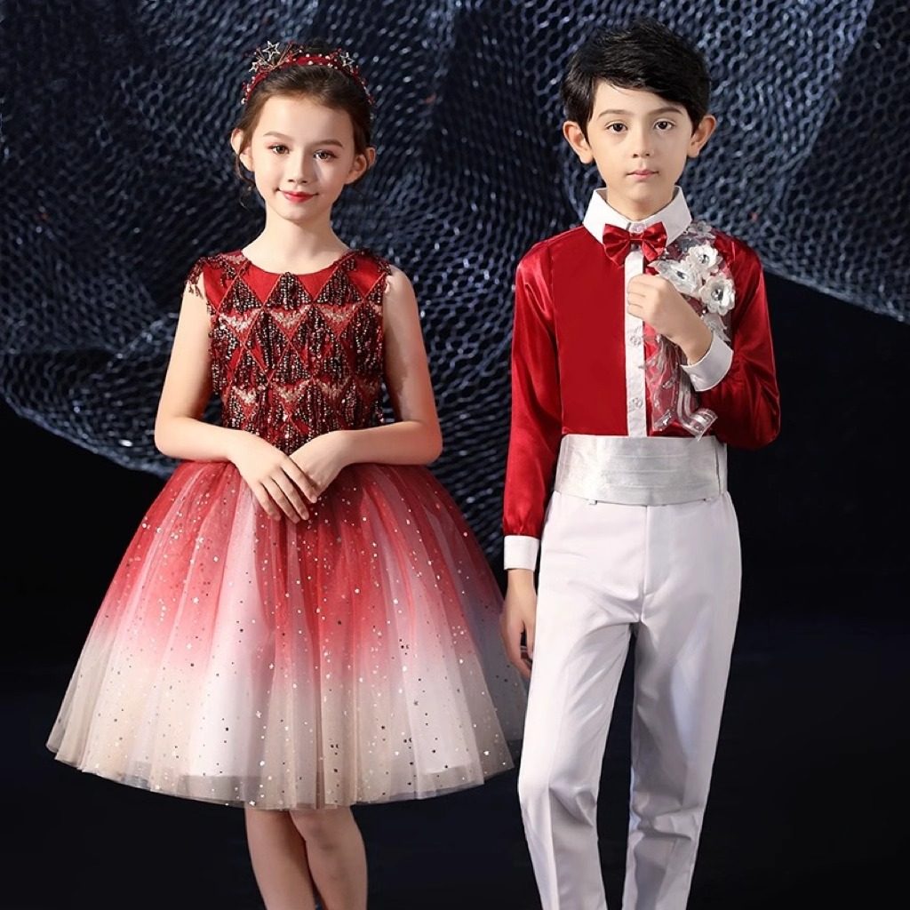 劳动节儿童大合唱演出服亮片舞蹈服中小学生朗诵比赛古筝主持表演