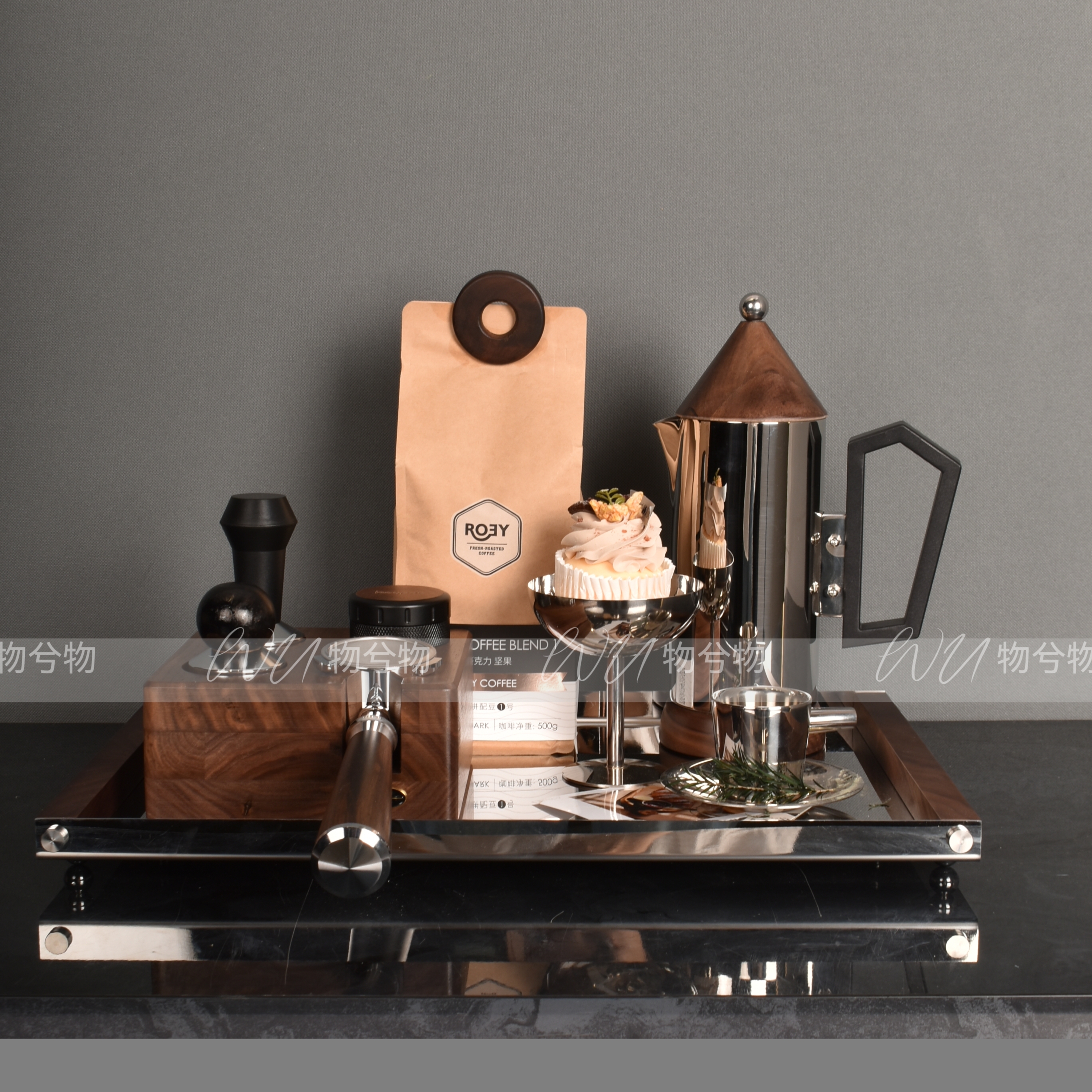 WU物兮物 轻奢老钱中古风样板间售楼处厨房吧台咖啡托盘饰品摆件