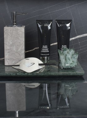 WU.物兮物 绿色大理石卫浴摆件样板售楼处洗手液瓶托盘软装卫生间