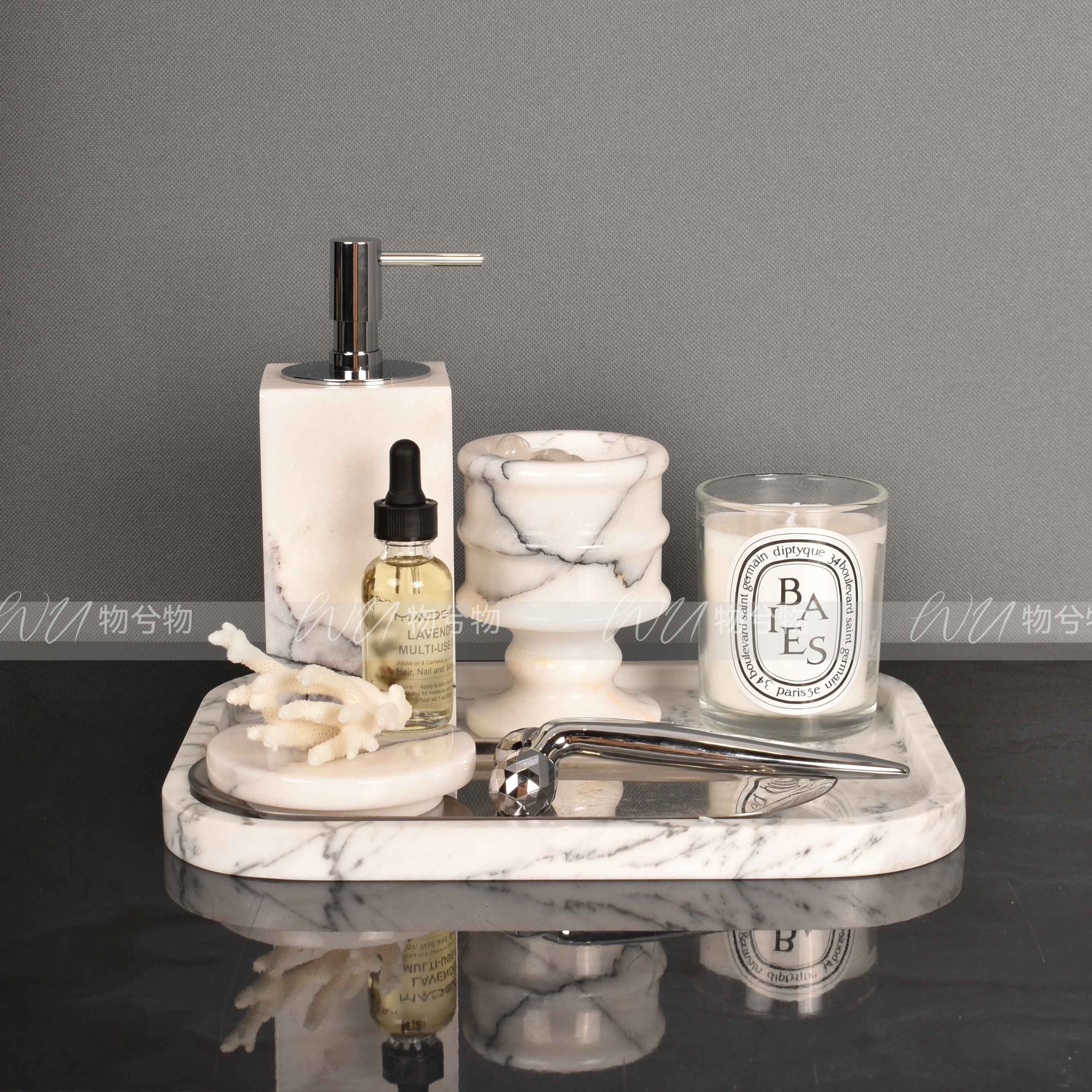 WU 物兮物 现代新中式样板间卫生间卫浴托盘香薰洗护软装饰品搭配