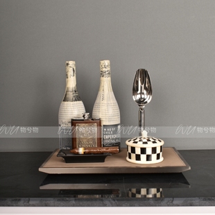 WU物兮物 轻奢中古样板间售楼处厨房酒柜餐边柜酒具冰桶托盘摆件