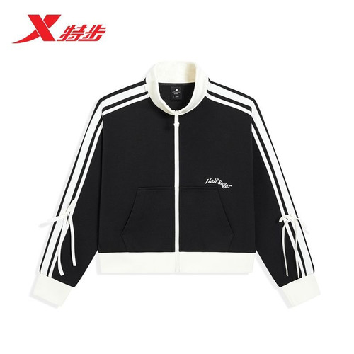 特步针织外套女立领保暖运动