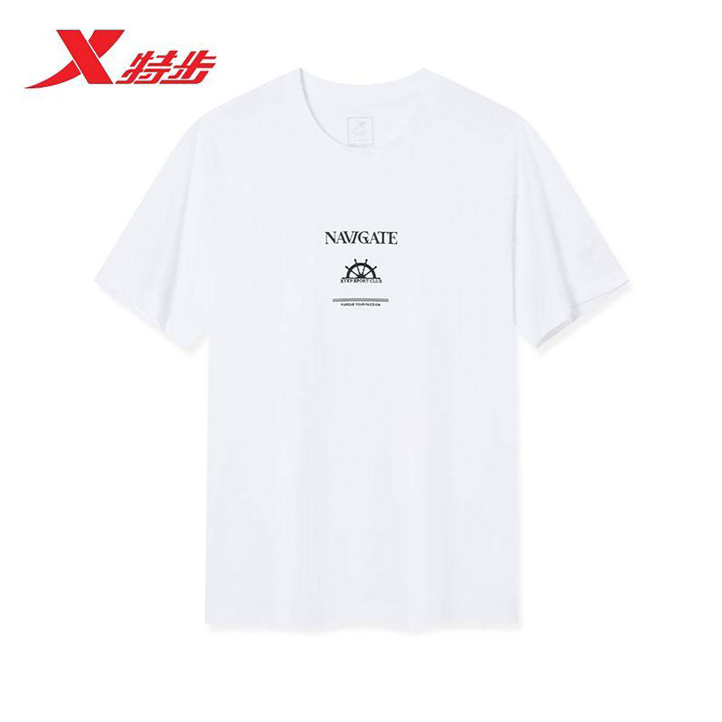 特步T恤运动短袖男2026夏款宽松舒适纯棉圆领针织衫974229010080