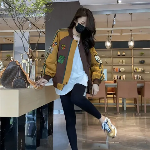 休闲美式女女式夹克棒球服韩版撞色复古春秋季外套ins飞行员宽松