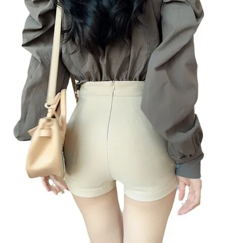 女不规则热裤短裤包臀裤显瘦2025年弹力高腰黑色休闲百搭新款夏季