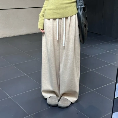 DIGM | 2025秋冬简约运动风松紧腰绑带宽松直筒休闲裤女A30025