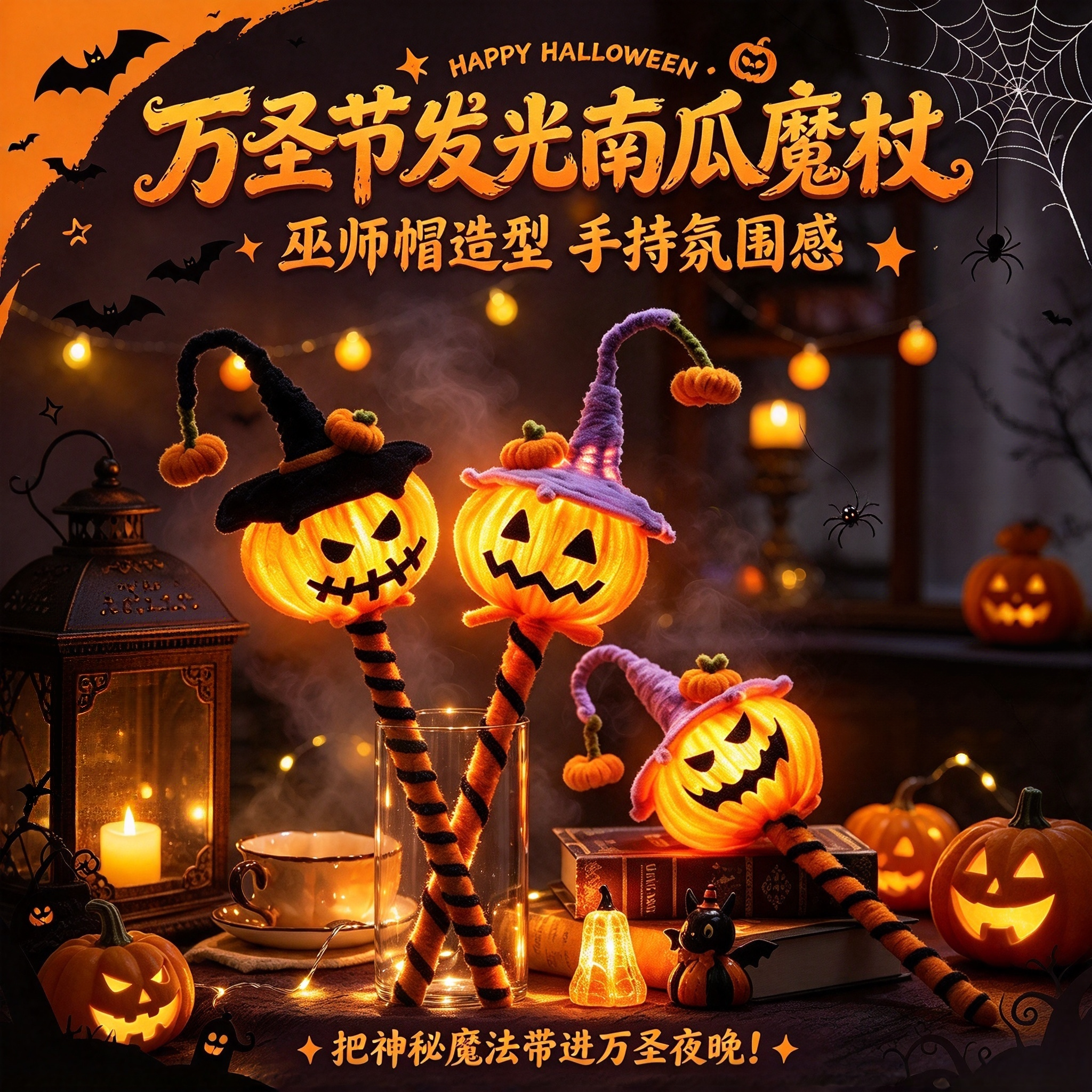 万圣节南瓜灯幼儿园儿童节日礼物手持魔法杖氛围拍照道具南瓜魔杖