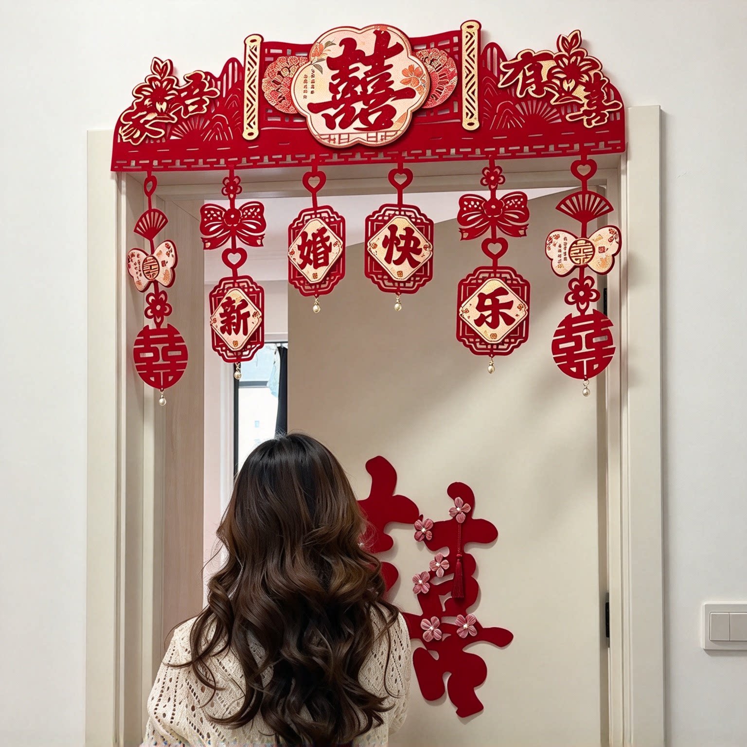 结婚门帘婚房布置套装门楣房门喜字新房卧室门头场景装饰婚庆用品
