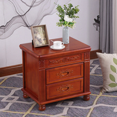 中式 实木床头柜仿古雕花胡桃色家用带锁卧室床边储物收纳柜免安i.