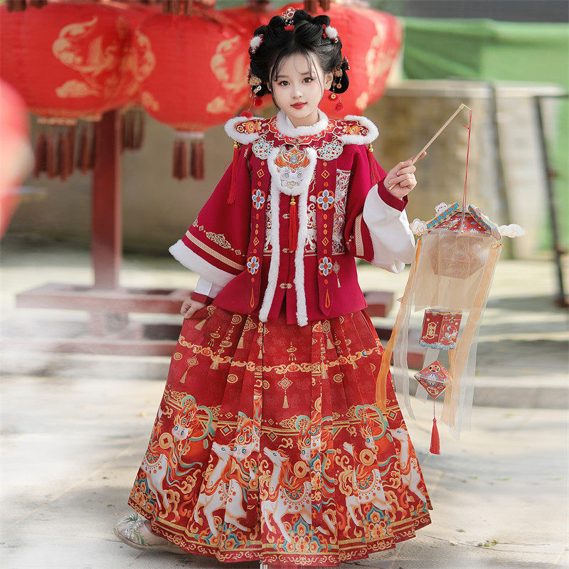 马上迎財明制儿童汉服女童2025新款冬季马面裙拜年服加厚袄裙古装,童装/婴儿装/亲子装,汉服,淘宝优惠券,粉丝福利购,淘宝优惠卷