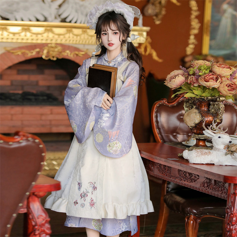 凝紫萱汉洋折衷绣花罩裙汉元素图片