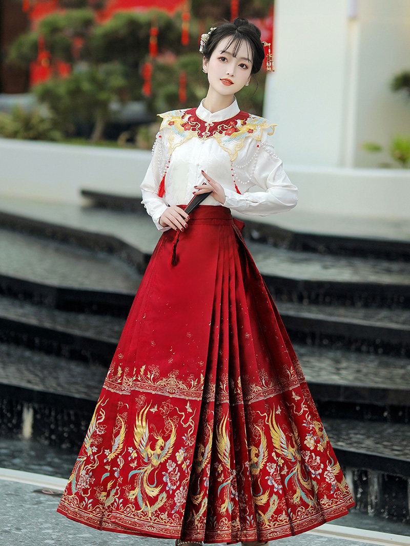 FENGXIA 원래 명나라 HANFU 여성 2024 새로운 가을 짠 골드 메이크업 말 얼굴 스커트 국가 스타일 일일 통근 의상