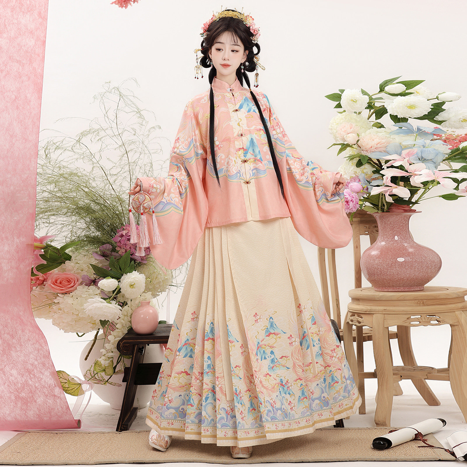 桃天鹿锦明制汉服女2026新款原创春夏季马面裙套装琵琶袖日常古装