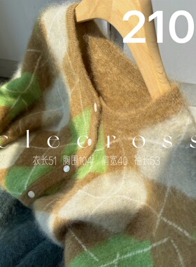 【时光的胶卷】摩登格纹 轻盈舒暖 100山羊绒 4色提花 合身开衫 D