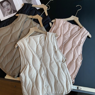 羽绒背心女冬季新2024秋V领修身轻薄短款羽绒服马甲内胆保暖马夹