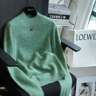 虫小小 无缝一体羊绒羊毛半高领拉毛针织衫女内搭毛衣秋冬季A72H