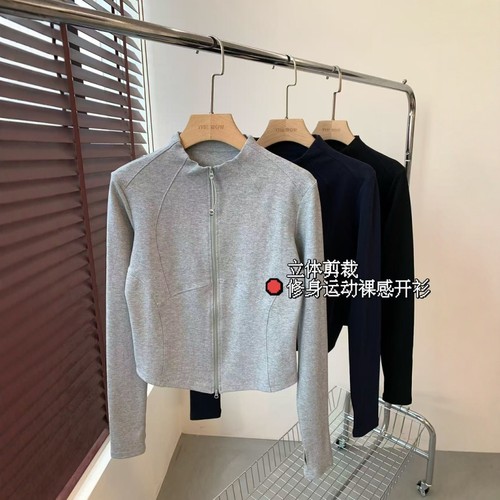 THEWOW 轻盈挺拔 双面织法运动裸感面料立领腰线立领拉链开衫外套